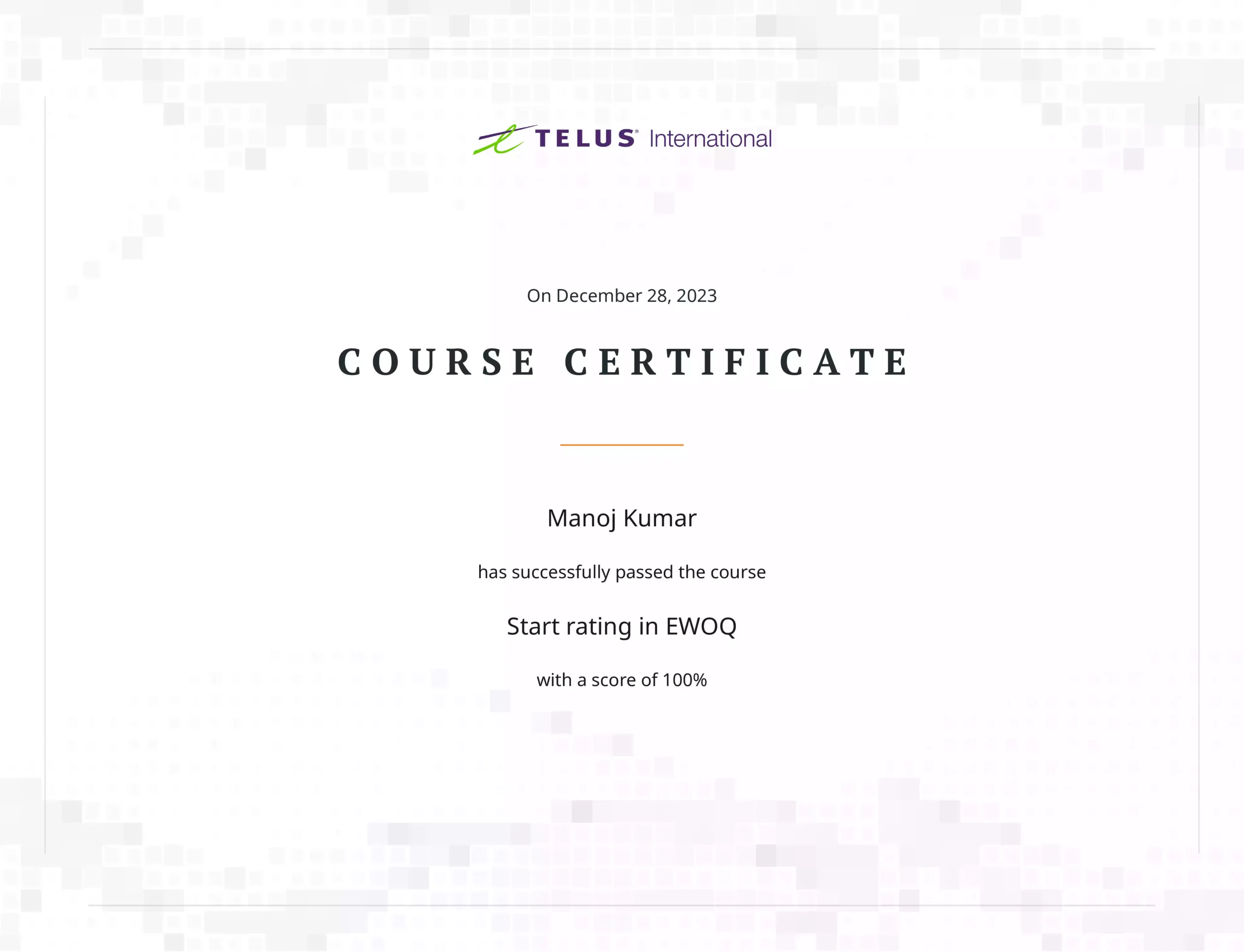 Telus International Certificate