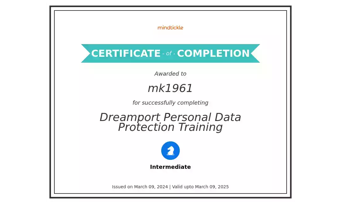 Dreamport Personal Data Protection Training Certificate 